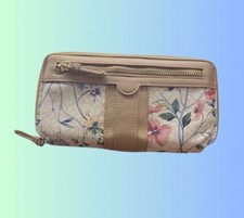 NEW no tags Tan wallet with pink blue flowers
