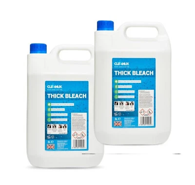 CLEANUX THICK BLEACH 2 x 5 Litre 10L Concentrate Professional Use Drains Floor Kitchen