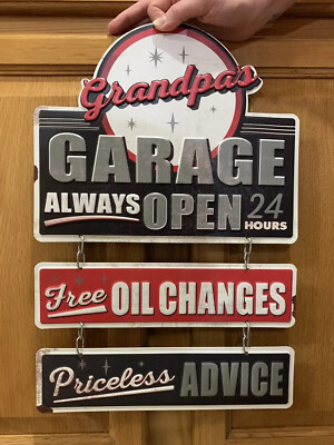 Grandpa s Garage Sign Open 24 Hrs Oil Priceless Advice Vintage Style Wall Decor