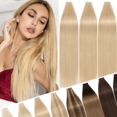 Ombre Tape In Remy Echthaar Extensions Haarverlängerung 60 Tressen Weft Gewellt