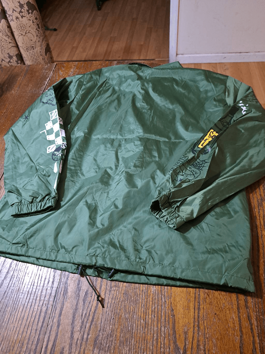 New XL Reason Gritty Coach Jacket Oilve Green Front Snap Long