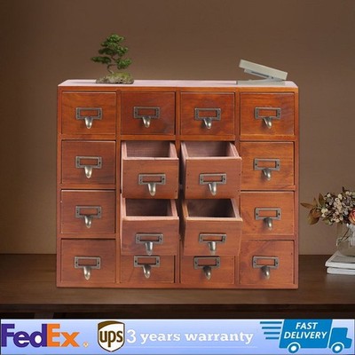 16 Drawers Vintage Tabletop Library Card Catalog Cabinet Apothecary Storage Box