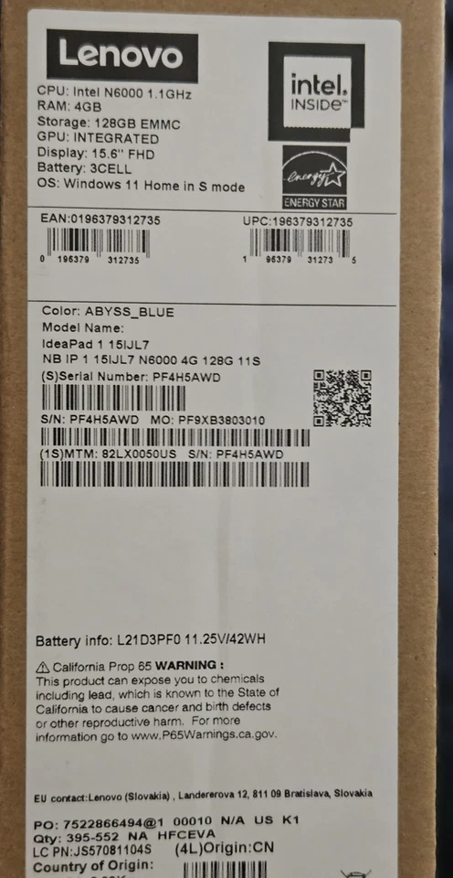 Lenovo IdeaPad1, 15.6" Intel Pentium Blue 15Ij7, 4GB RAM, 128GB eMMC, Intel UHD Foto 2 de 2