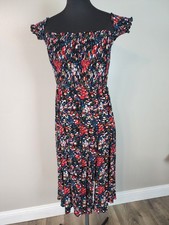 Lulu's Small View from the Meadow Black Floral Print Off the Shoulder Dress Midi