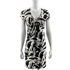 Ann Taylor Womens Dress Size Small Petite Black White Printed Knit Stretch