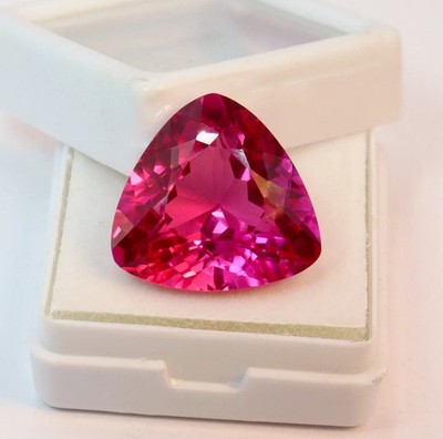 Certified 34.40 Ct+ Natural Mogok Pink Ruby Trillion Cut Flawless Loose Gemstone