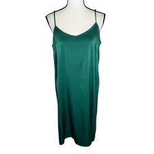 Mono B Women’s Medium Emerald Green Satin Party Midi Slip Dress Sleeveless