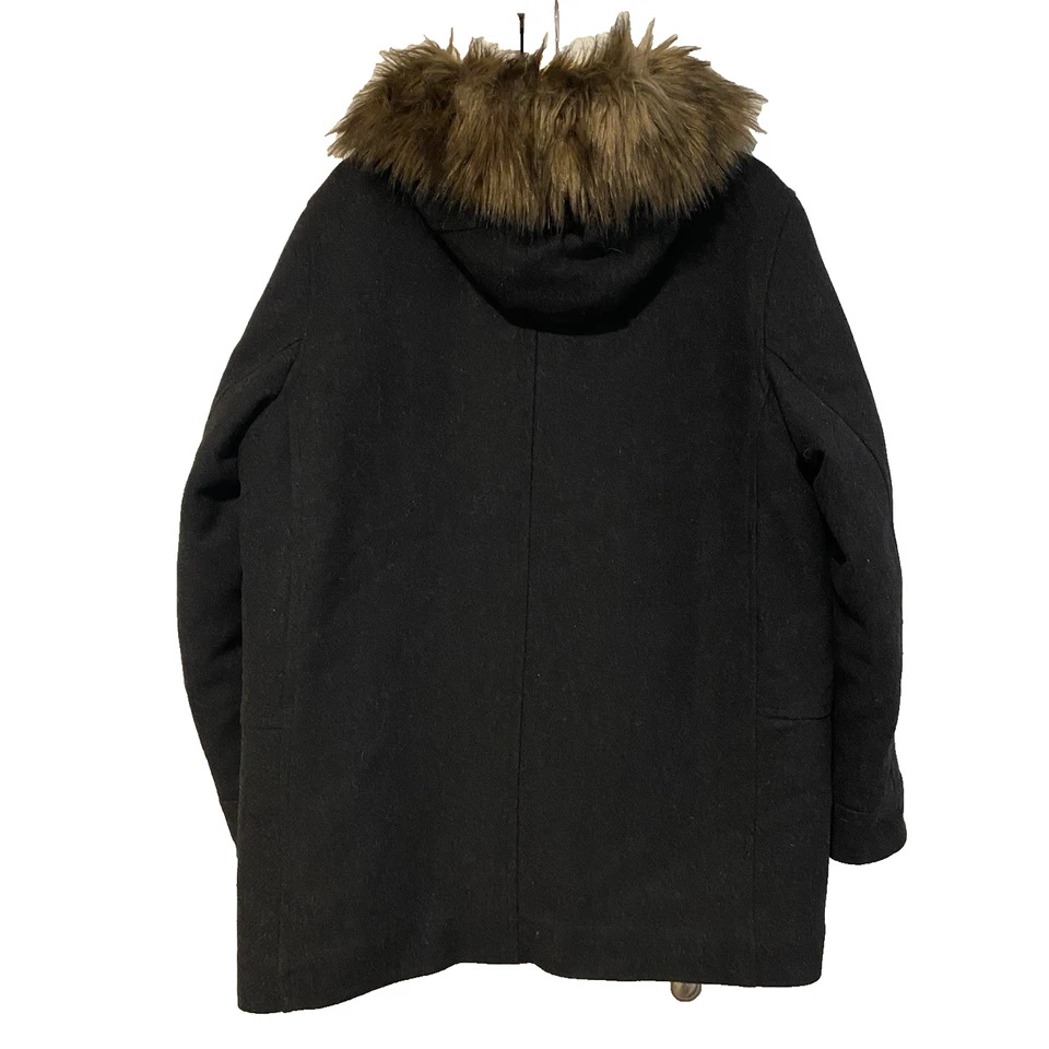 Abrigo para Hombres Gap Extra Grande Negro Mezcla de Lana Pesada Cuello de Piel Sintética Chaqueta con Capucha Foto 2 de 4