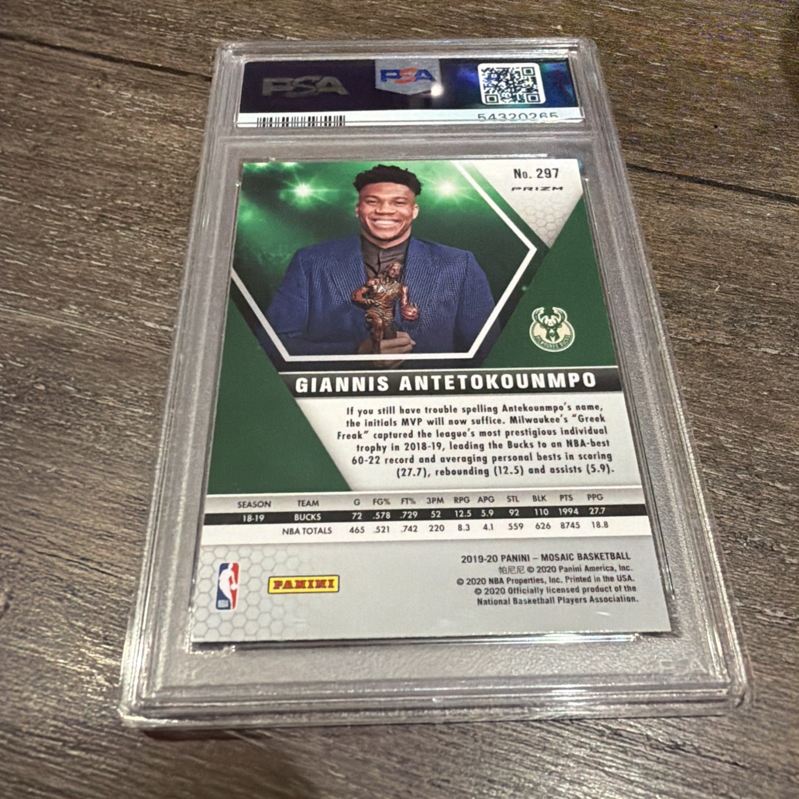 2019-20 Panini Prizm Mosaic MVP Pink Camo Giannis Antetokounmpo PSA 10 Gem Mint view 2