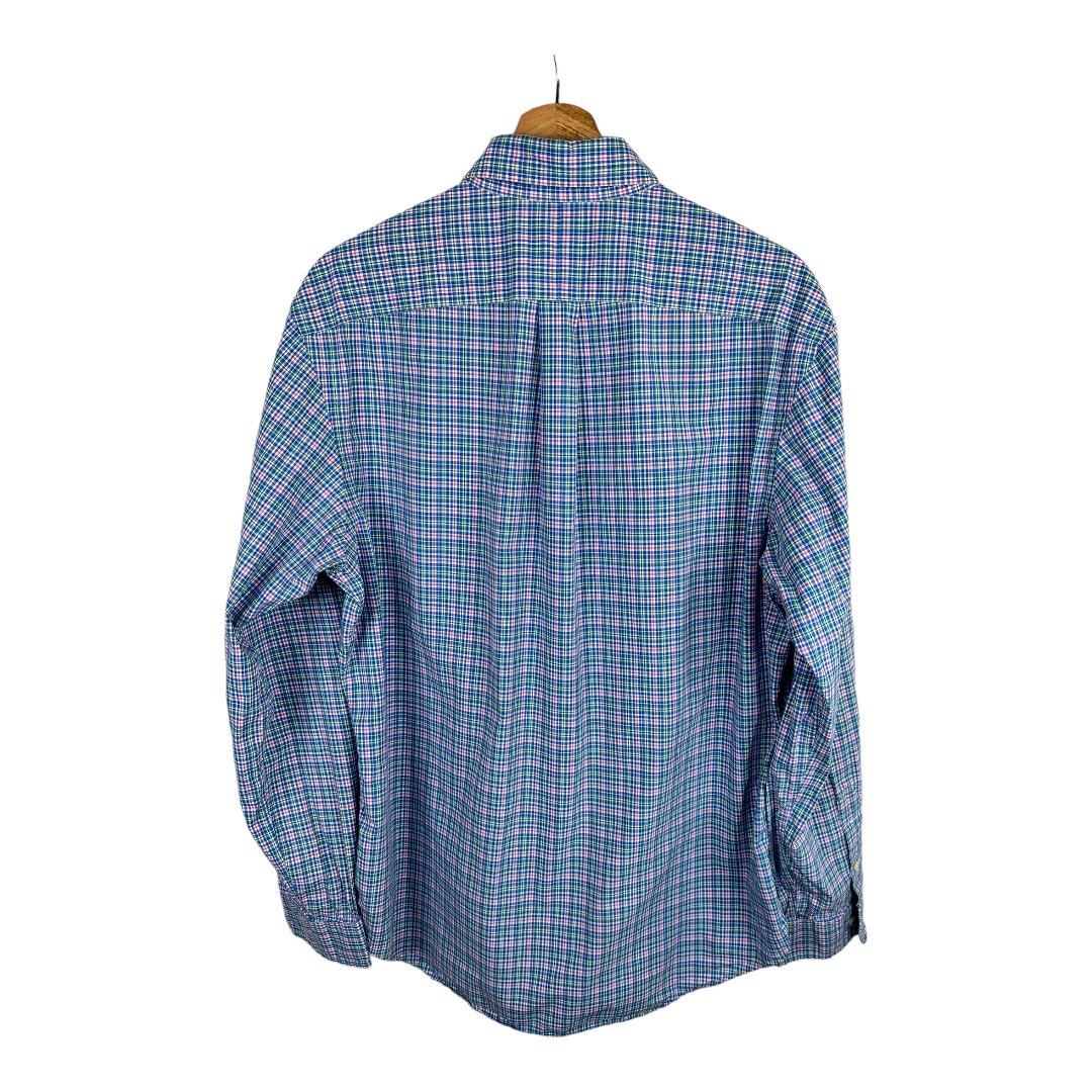 Camicia Ralph Lauren blu rosa pony uomo taglia L con bottoni manica lunga a righe