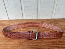 Handmade embossed men's genuine leather belt size 34. Brown, roller buckle,