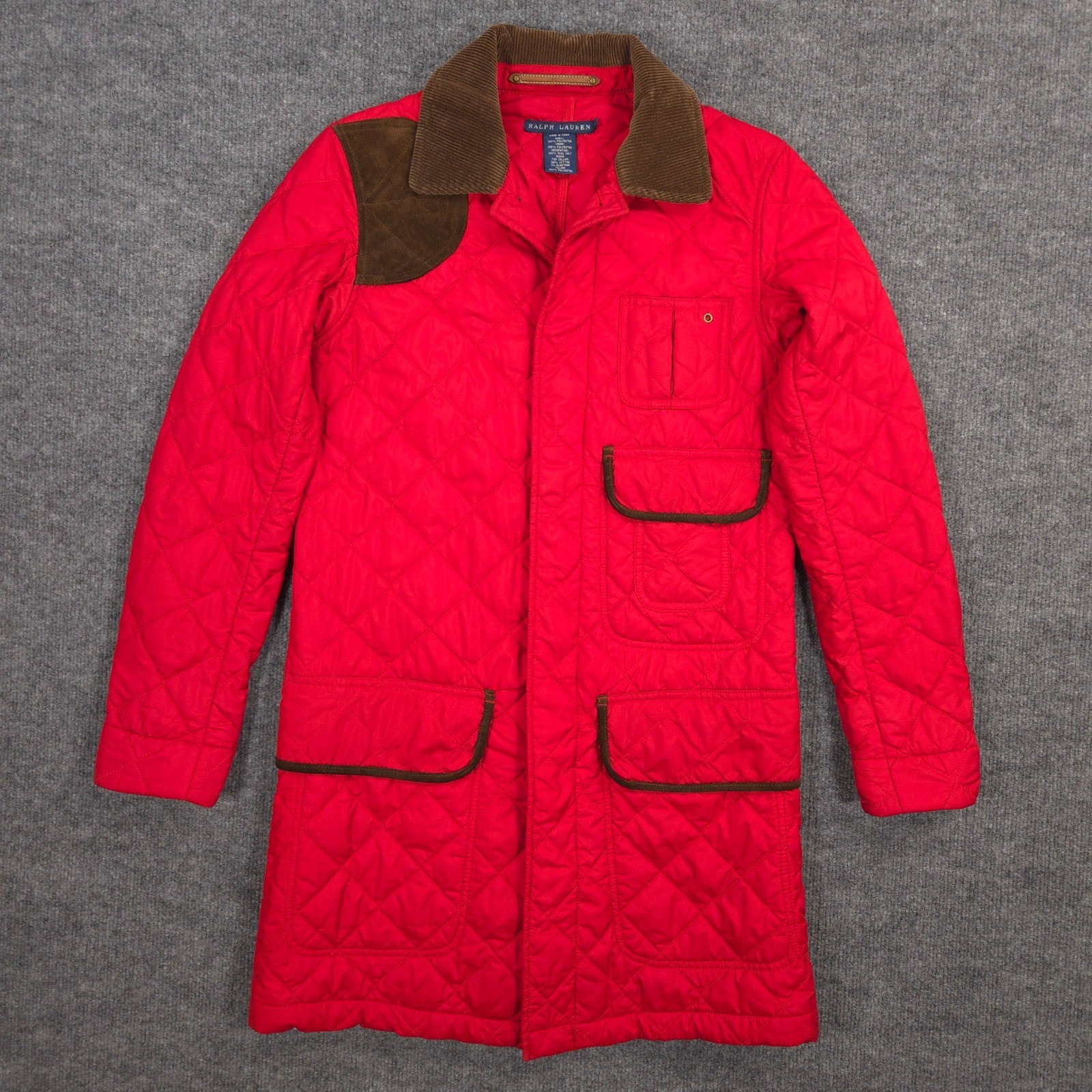 Vintage Ralph Lauren Field Coat Womens S Red Suede Patch Corduroy Collar Barn