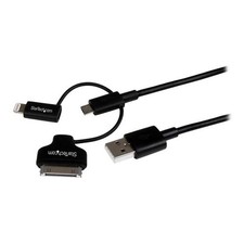 StarTech Lightning or 30-Pin Dock or Micro-USB to USB Cable - 1m, Black