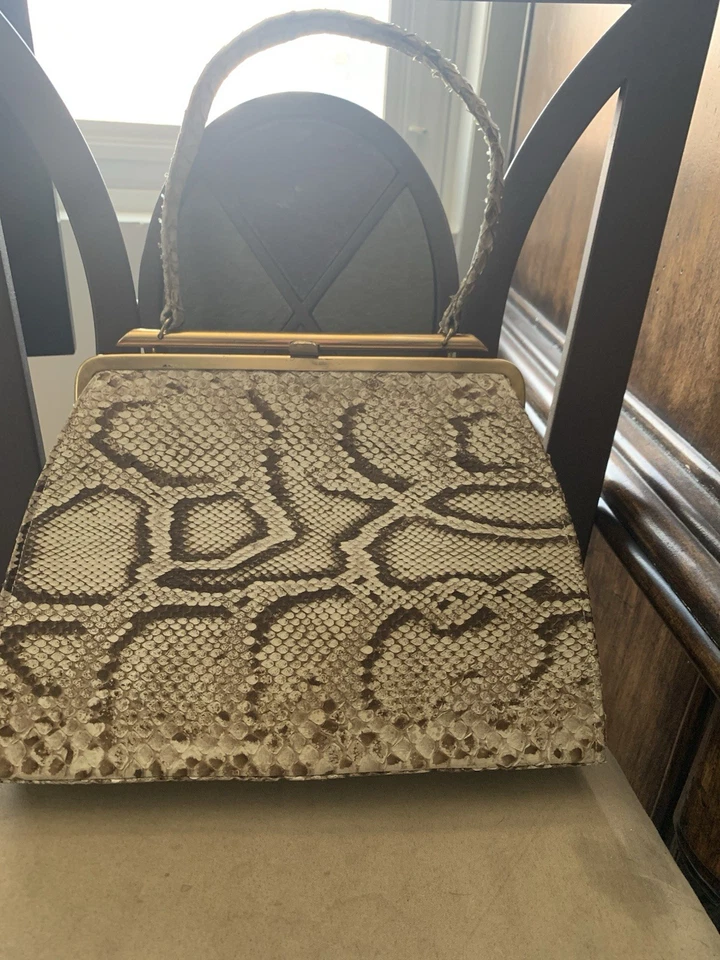 Snake Genuine Python Hand Bag In Natural Color In Good Condition - Image 4 of 4