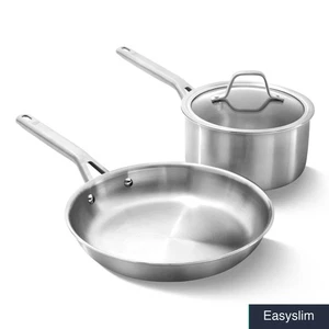 Cookware Set 3-Piece Stainless Steel Brushed Silver Induction Oven 450F