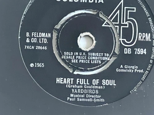 Yardbirds Heart Full Of Soul / Steeled Blues Vintage 1965 Pop Rock 7" vinyl
