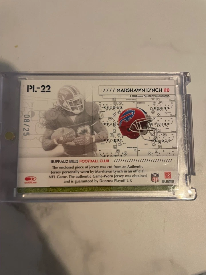 Donruss Playbook Marshawn Lynch 2008 parche de 4 colores 8/25 Foto 3 de 3