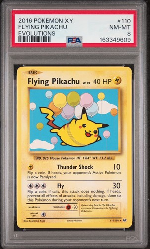 2016 POKEMON XY EVOLUTIONS #110 FLYING PIKACHU PSA 8