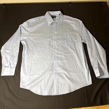 Lauren Ralph Lauren Dress Shirt Men XL 17.5 Blue Stretch Pleated Business Oxford