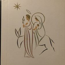 Vtg Christmas Greeting Card ORTIZ-GOMILA Mexico Art Deco Jesus Mary Joseph Mule
