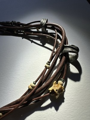 Tribal Leather Southwest Necklace Sterling Bone Antique Beads Desert Talismans 