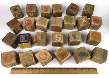 25 Vintage Antique Wood Alphabet Picture Toy Blocks
