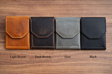 Leather Cash Wallet for Men, Slim Front Pocket Card Holder, Handmade Minimalist