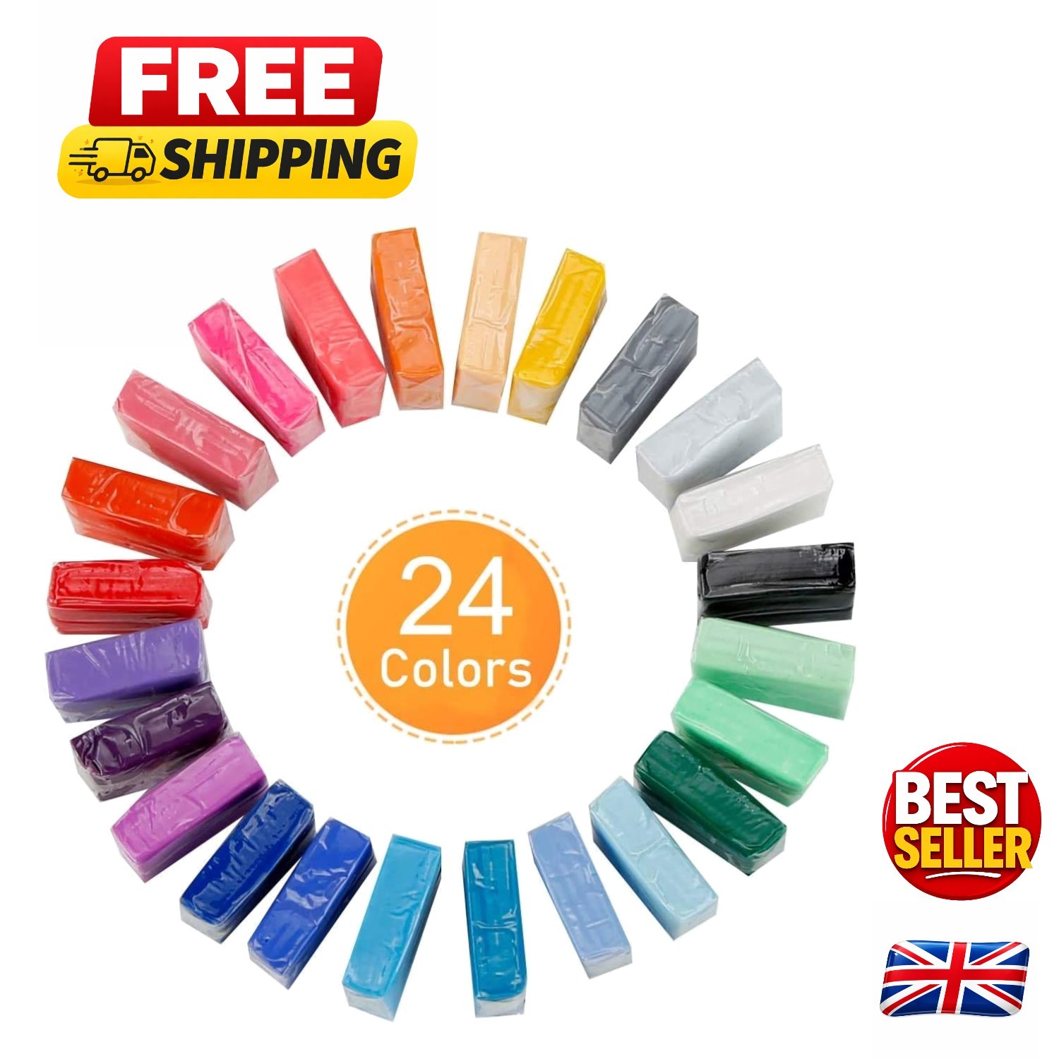 Polymer Clay Set, 24 Colours Nontoxic Oven Bake Clay Safe and Nontoxic Soft DIY