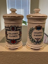 Vintage Apothecary Pharmacy Jars Pair – Celastrus Scandens & Asclepias Tuberosa