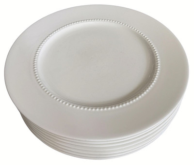 CRATE AND BARREL WHITE PEARL NIKKO EMBOSSED BEAD 8.25'' SALAD PLATES JAPAN SET 6