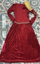Red Laced Trim Gothic Medieval Renaissance Costume Dress Cosplay Velvet
