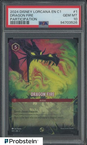 2024 Disney Lorcana EN C1 Participation #1 Dragon Fire PSA 10 GEM MINT