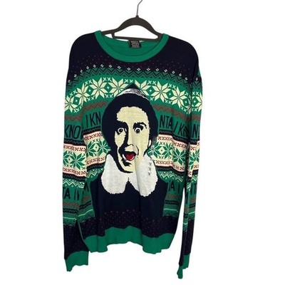 Celebrate Together Elf Christmas Sweater Mens XL Green Navy Buddy I Know Him New