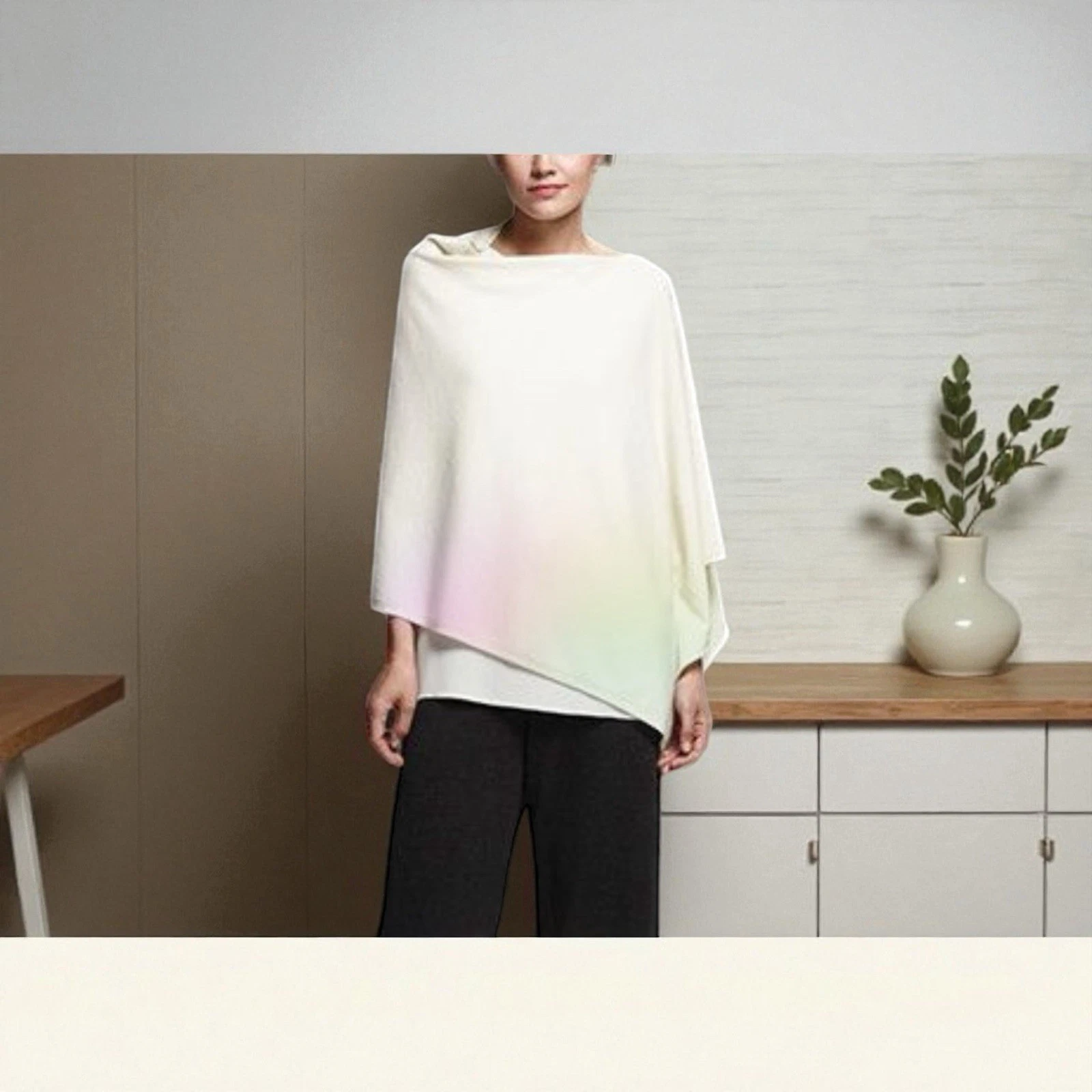 Eileen Fisher Organic Cotton Linen Blend White Cream Poncho Sweater One Size