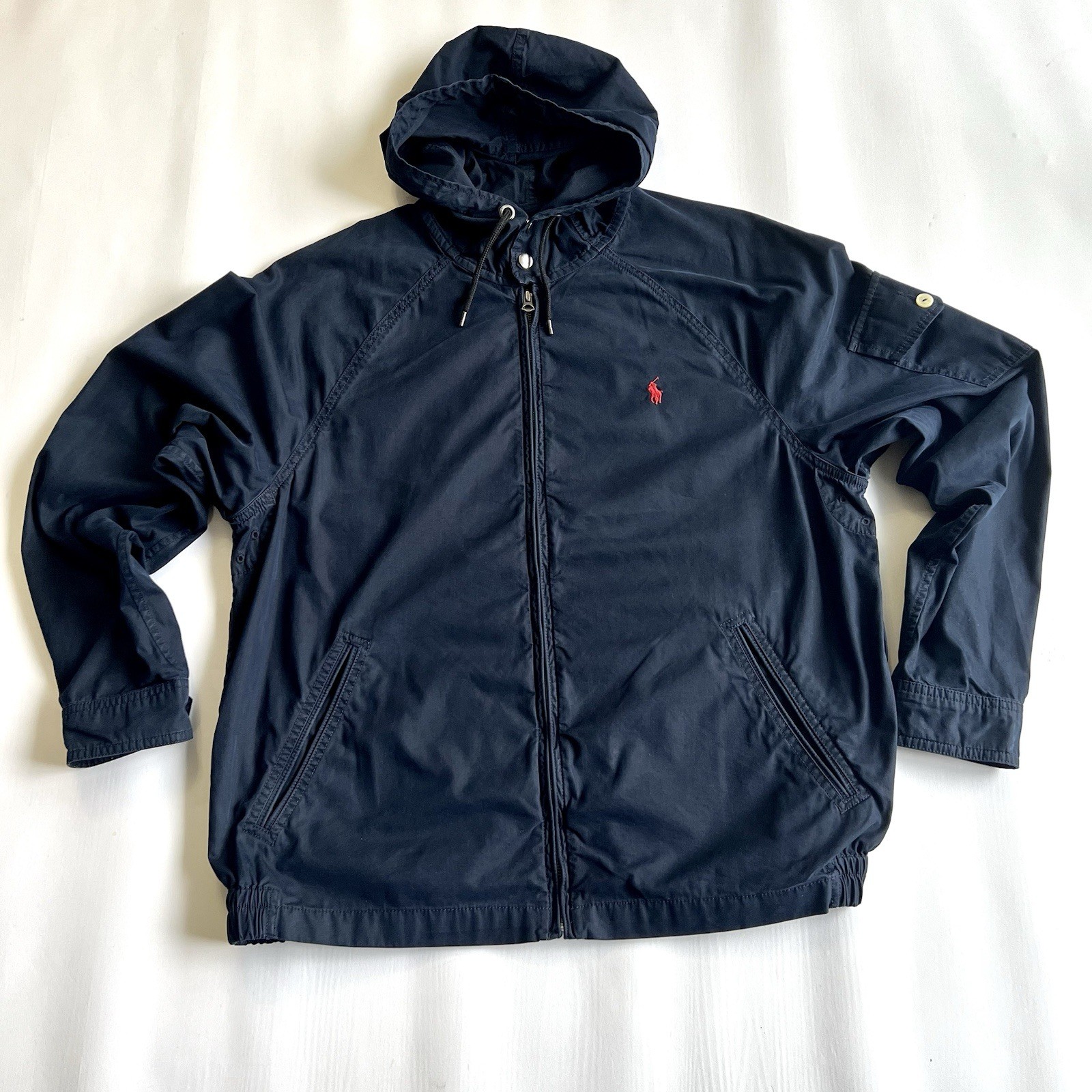 Polo Ralph Lauren giacca uomo grande aviatore tela con cappuccio full zip blu navy snap pony