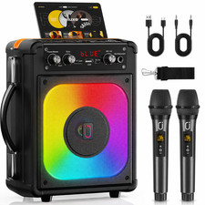FanFun Karaoke Machine Bluetooth Speaker w/ 2 Wireless Mics LED USB AUX Portable