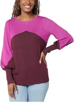 Belle by Kim Gravel Women's Color Block Blouson Sweater Wild Aster