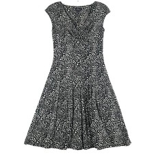 American Living Dress Womens 6 Black Animal Print V-Neck Fit Flare Stretch Knee
