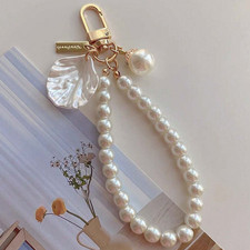 1pc Elegant Women Keychain Faux Pearl Beaded Flower Patterned Keychain Bag Charm