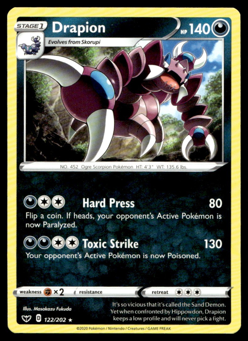Drapion 122/202 Rare Sword & Shield Pokemon Moderately Played