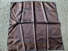 Handcraft Brown Blue Polka Dot100 Silk Pocket Square 18.5" Italy