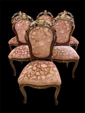 Elegante Set di 6 Sedie Barocche in Legno Massello e Velluto Damascato