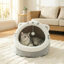 Soft Plush Cat Cave Bed   Cosy Indoor Pet Sleeping Nest