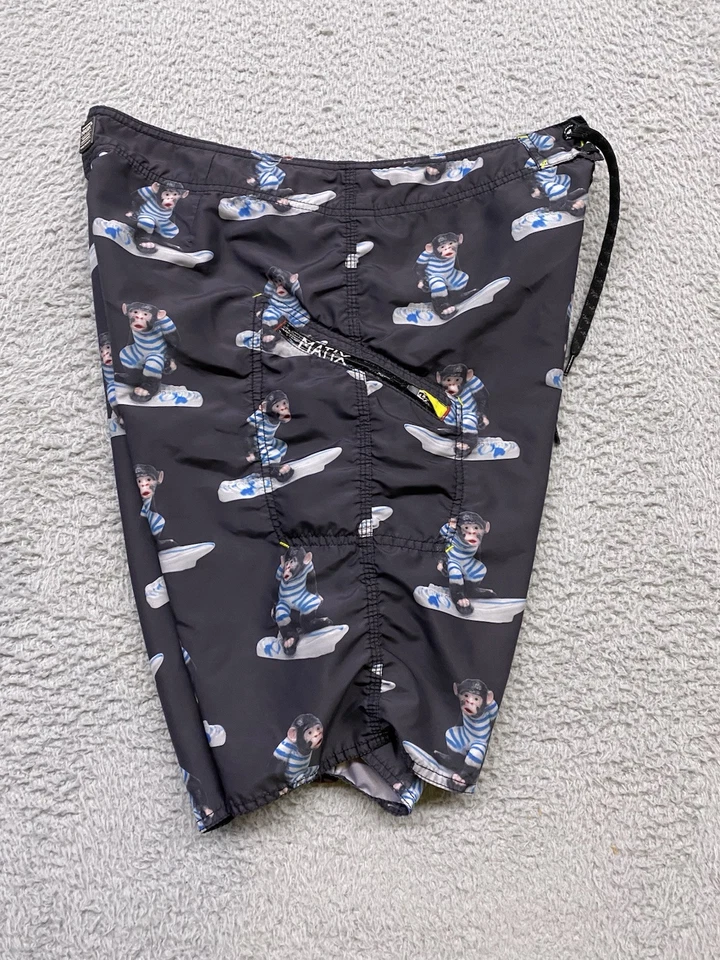 Matix Shorts Mens 34 Black Monkey Ape Surfing Board Trunks - Image 3 of 4