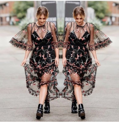 Ladies Alice McCALL Embroidered Black Pink Maxi Floral Sheer Long Dress  Size 10 | eBay