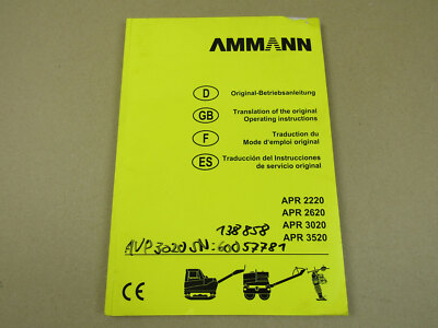 Ammann APR 2220 2620 3020 3520 Operating Instructions 2012