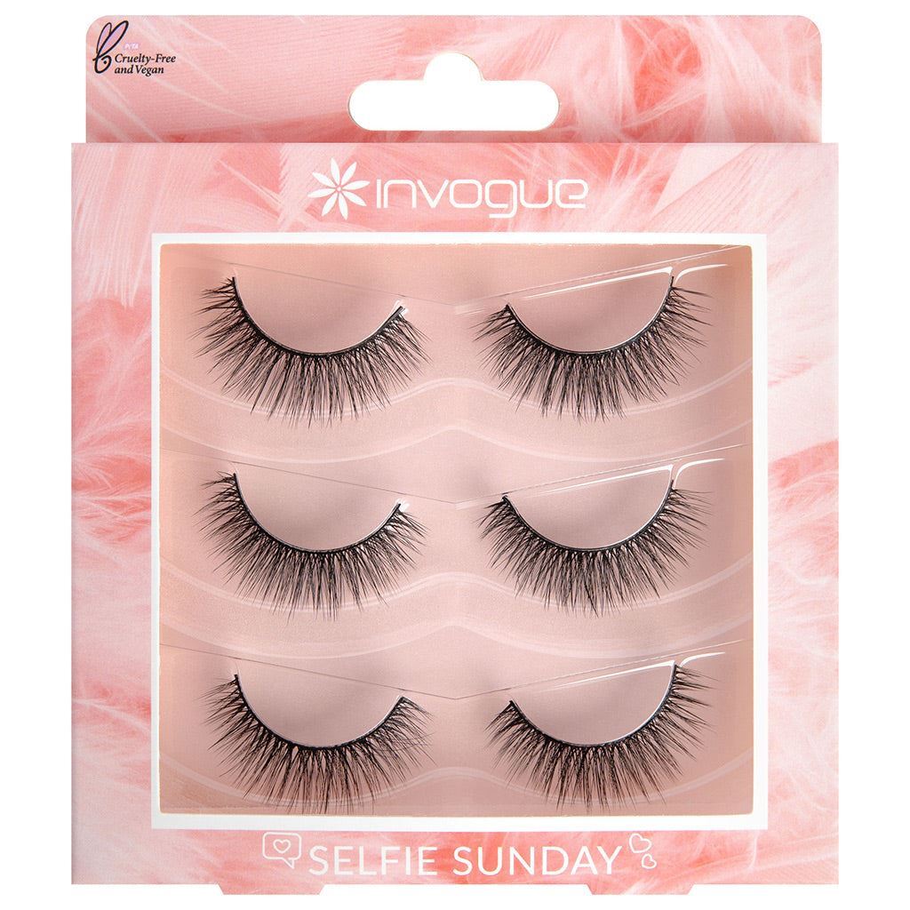 Invogue False Eyelashes - Selfie Sunday - Black Faux Lashes Multipack 3 Pairs