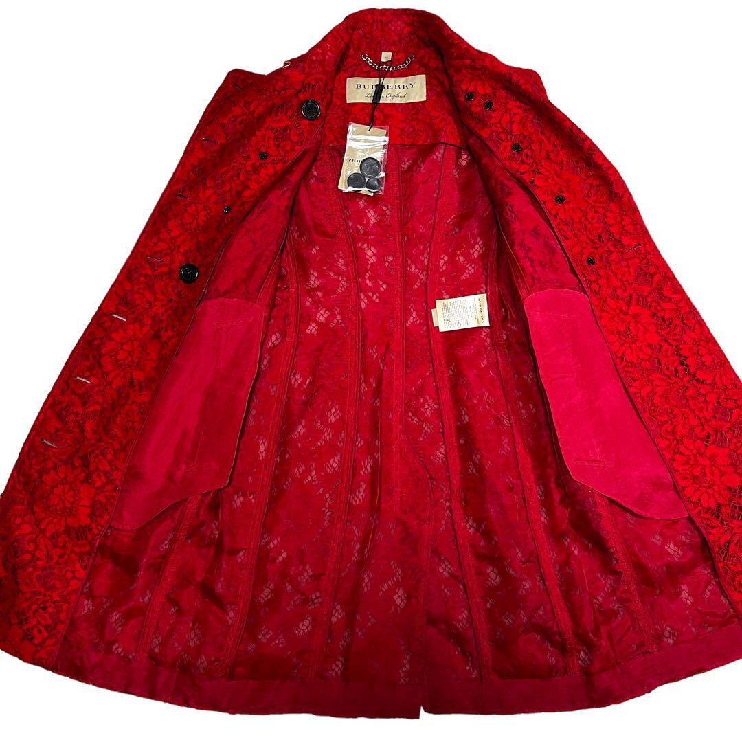 Tagged Burberry All Lace Trench Coat Silk Floral Pattern Red