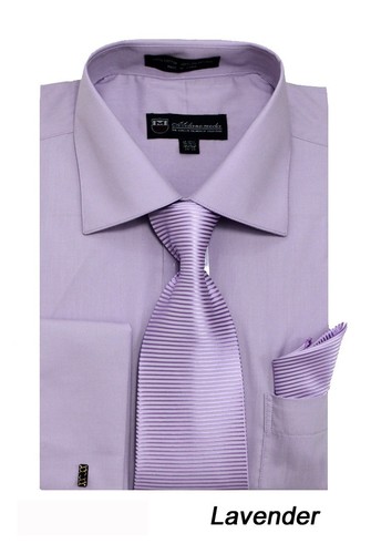 Men's French Cuff Solid Dress Shirt w/ Matching Tie and Hanky Set #27 - Picture 5 of 15