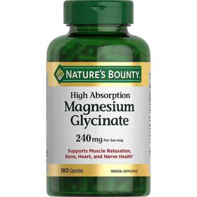 Nature's Bounty Magnesium Glycinate 240 mg, 180 Capsules, High absorption